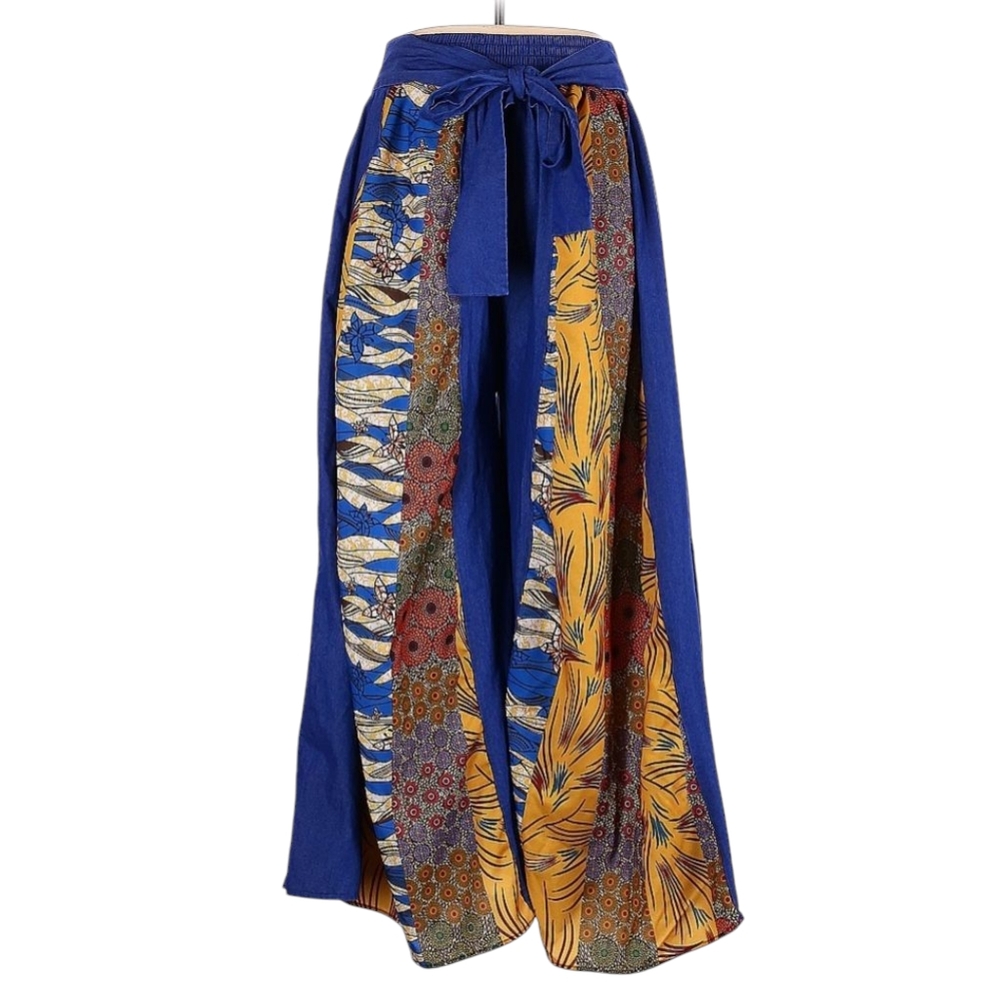 CQ By CQ Mixed Print Colorful Wide Leg Denim Pants